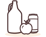 Cider beverages and an apple line drawing